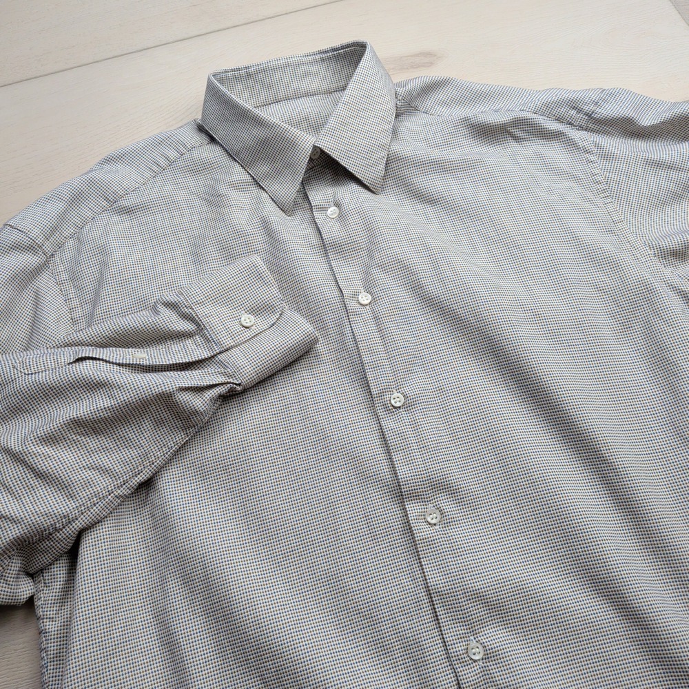 Ermenegildo Zegna Mens Dress Shirt 16 41 Blue Brown Micro Check Cotton Spain